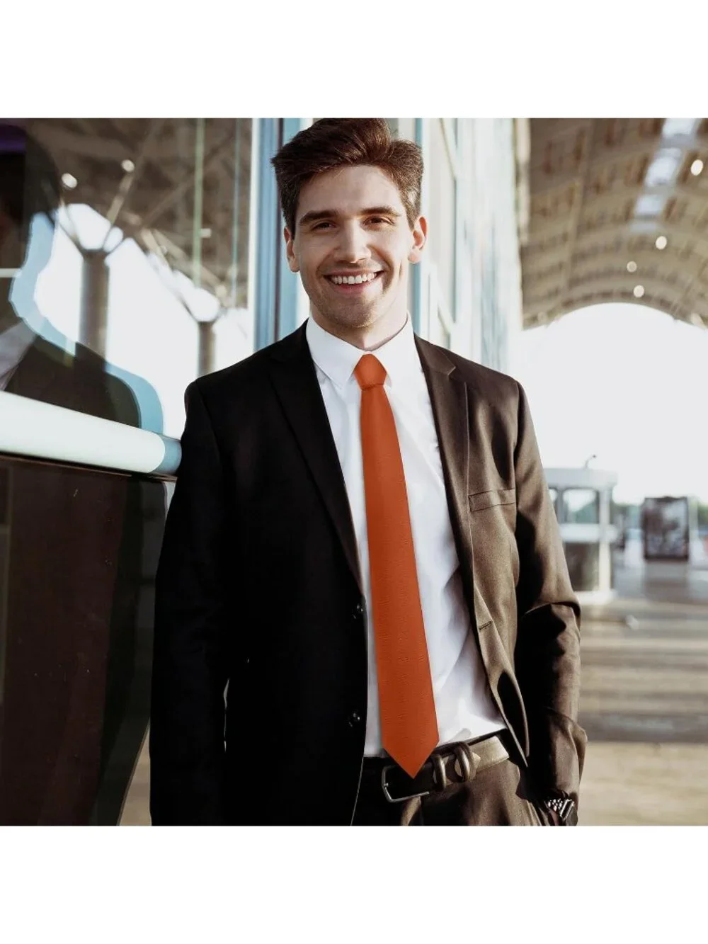 Men's Rust Orange Twill Diagonal Textured Silk Formal Necktie For Business Dress